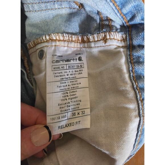 Carhartt Relaxed Fit Jeans Mens Size 36W 32L Lightwash destressed 100% cotton‎ - Picture 5 of 5